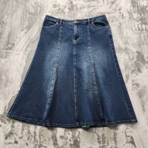 Coldwater Creek Skirt Womens M Blue High Rise Flare Hem Midi Stretch Casual